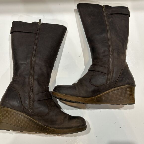 Keen of Scots Brown Nubuck Leather Wedge Riding Boots Buckle Zip Up Women's 8.5 - Picture 5 of 16